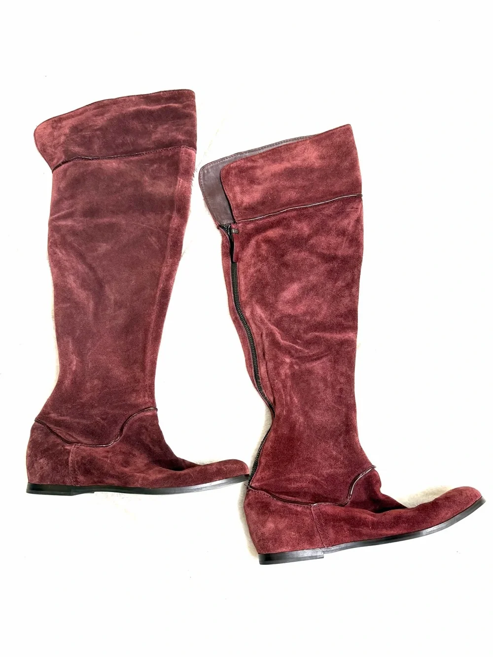 Via Spiga Burgundy Suede Leather Over the Knee Flat Boots Size 8